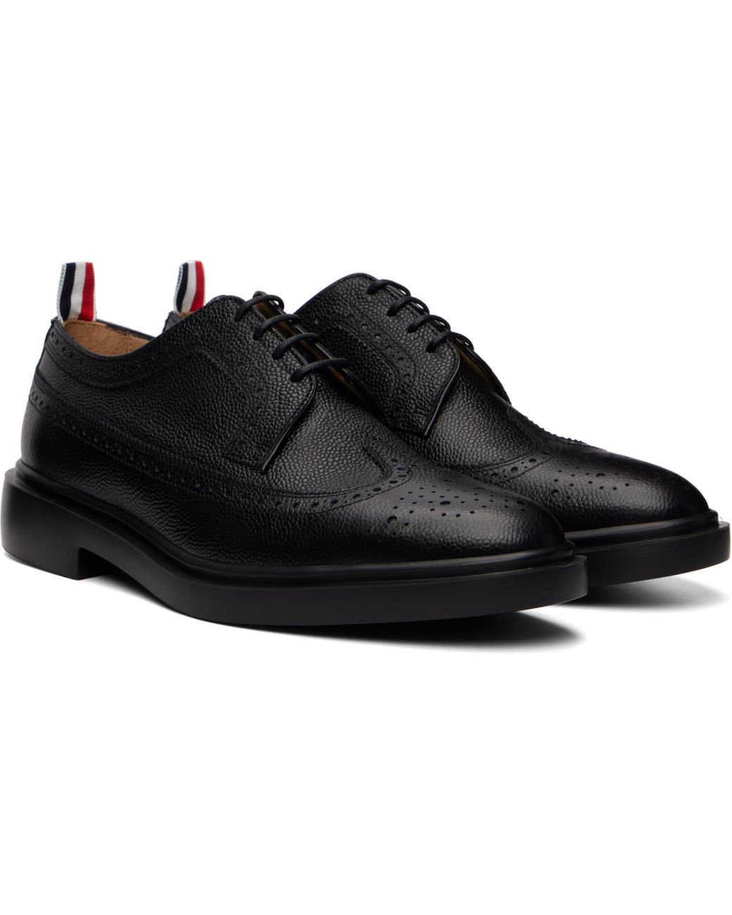 Thom Browne Black Pebble Grain Longwing Brogues for men