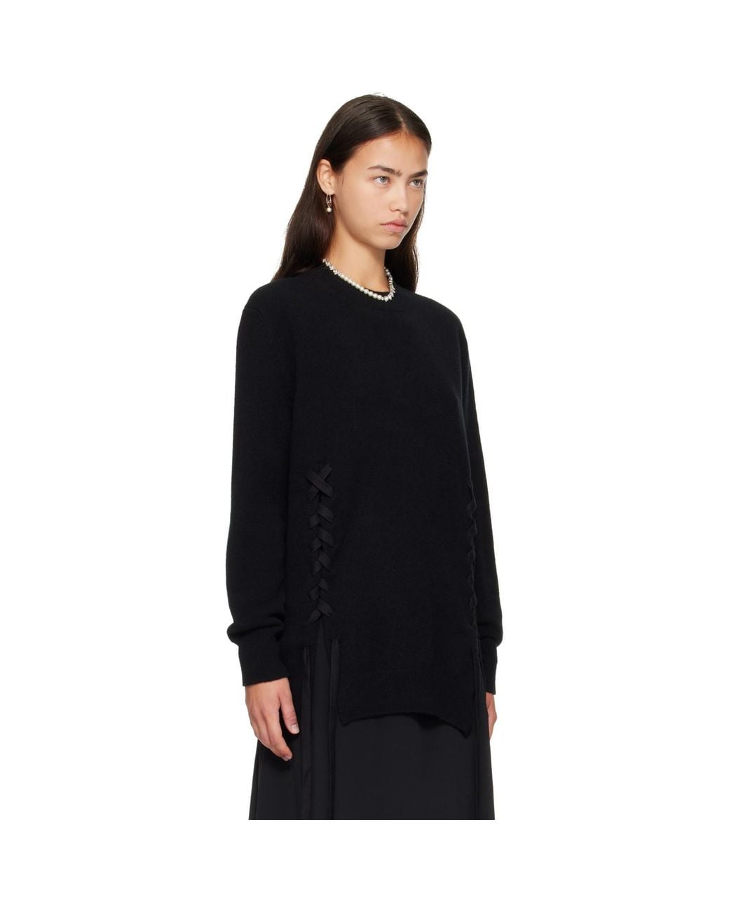 Simone Rocha Black Merino Lace Up Hem Jumper