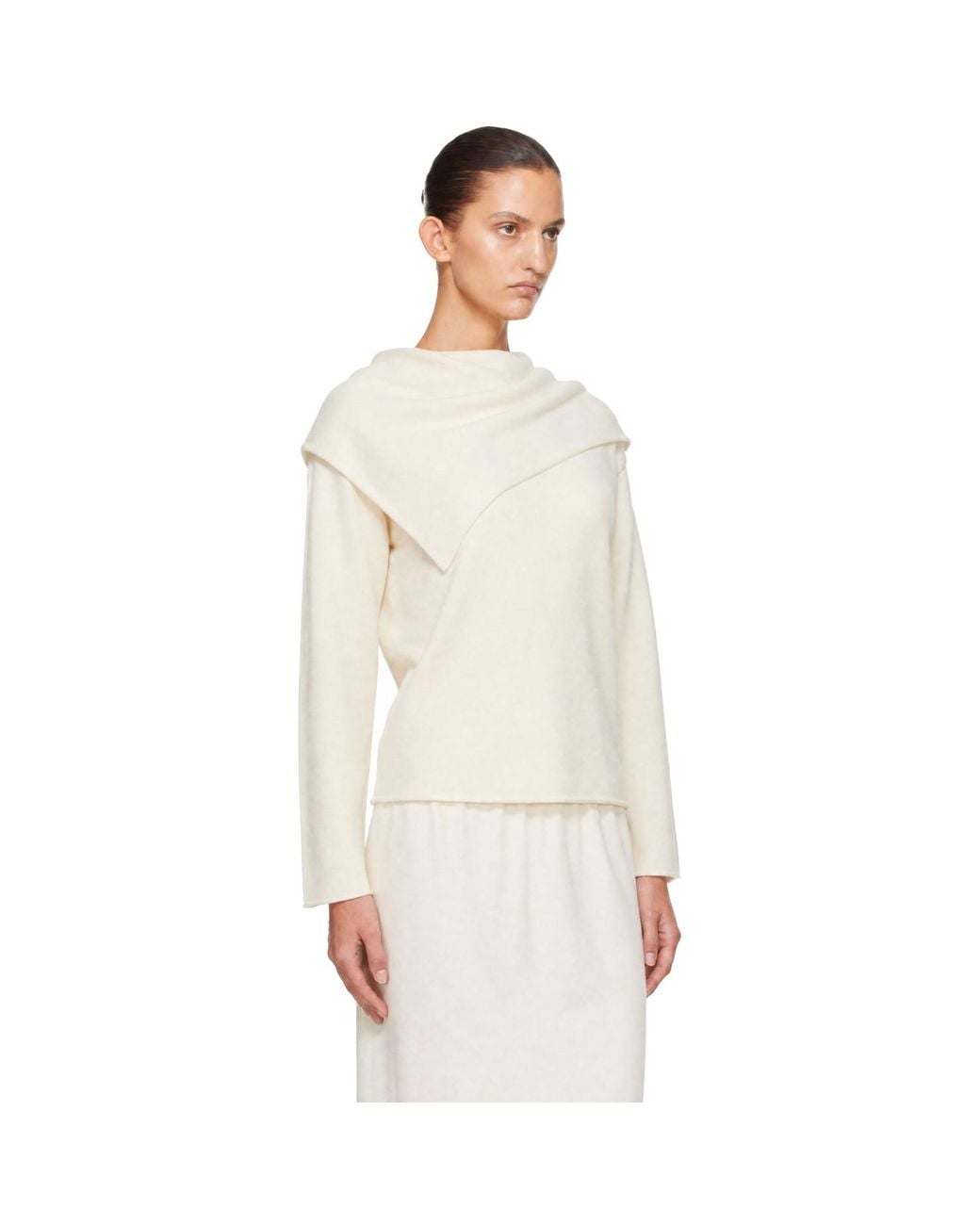 Loulou de Saison White Off- Frances Cashmere Scarf Sweater