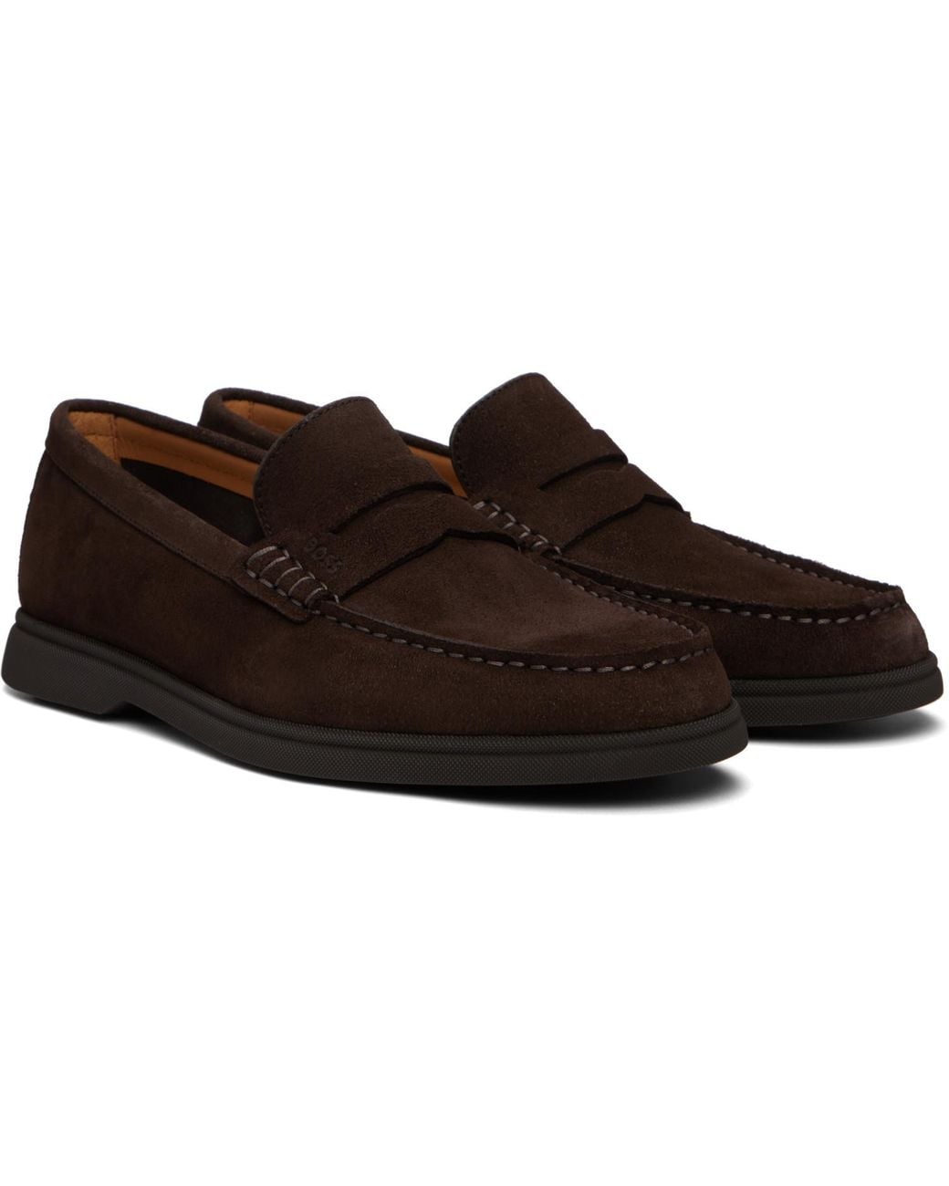 Boss Black Suede Logo Penny Trim Loafers for men