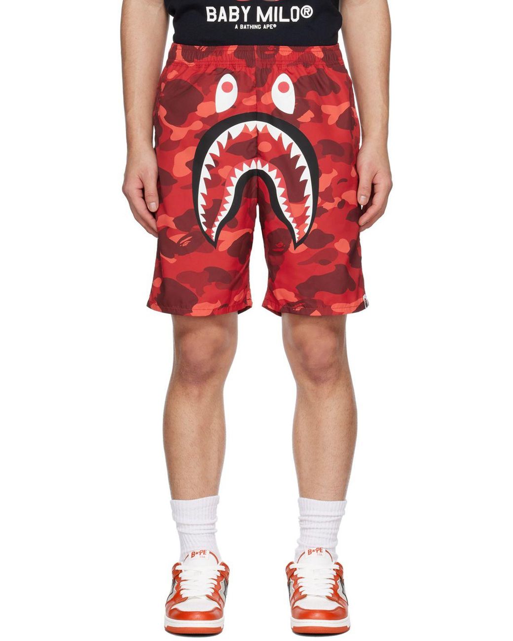 A Bathing Ape Men's Red Camo Shark Shorts