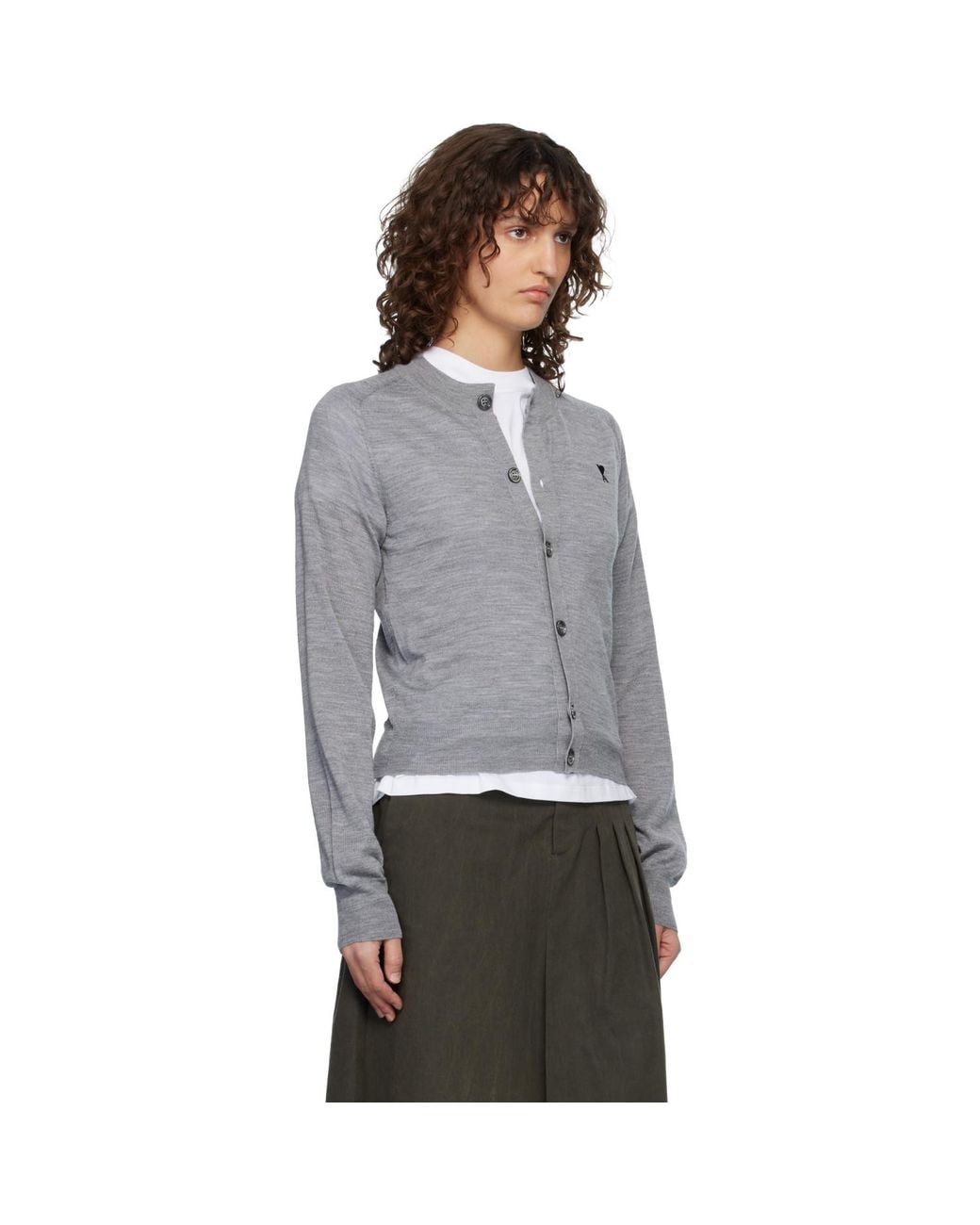 AMI Gray Wool Crewneck Ami De Coeur Cardigan