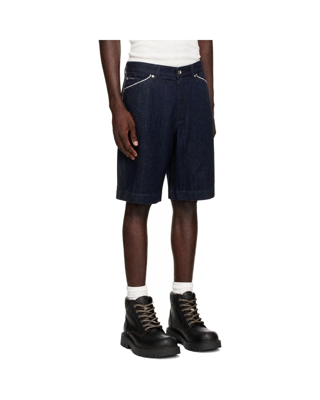 Dolce & Gabbana Blue Logo Plaque Denim Shorts for men