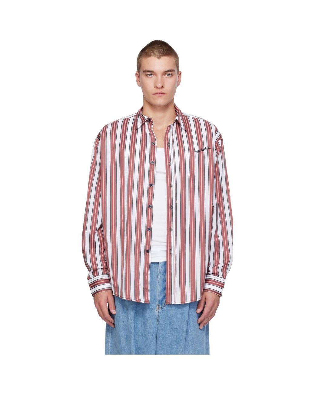 Sanderlak Red Striped Oversized Shirt for men
