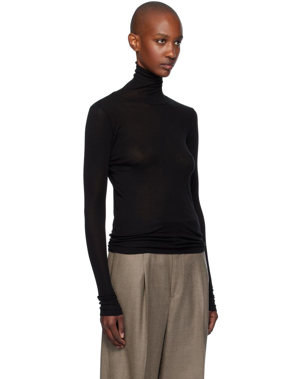 AURALEE High Gauge Sheer Rib Turtleneck in Black | Lyst