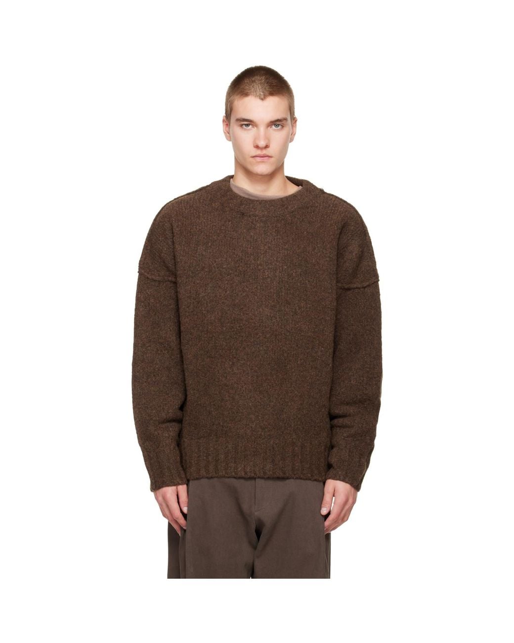 Seventh Brown Wool Knit Crewneck Sweater for men