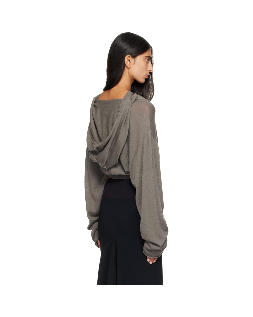 Rick Owens Brown Tower Cropped Tunic Hoodie