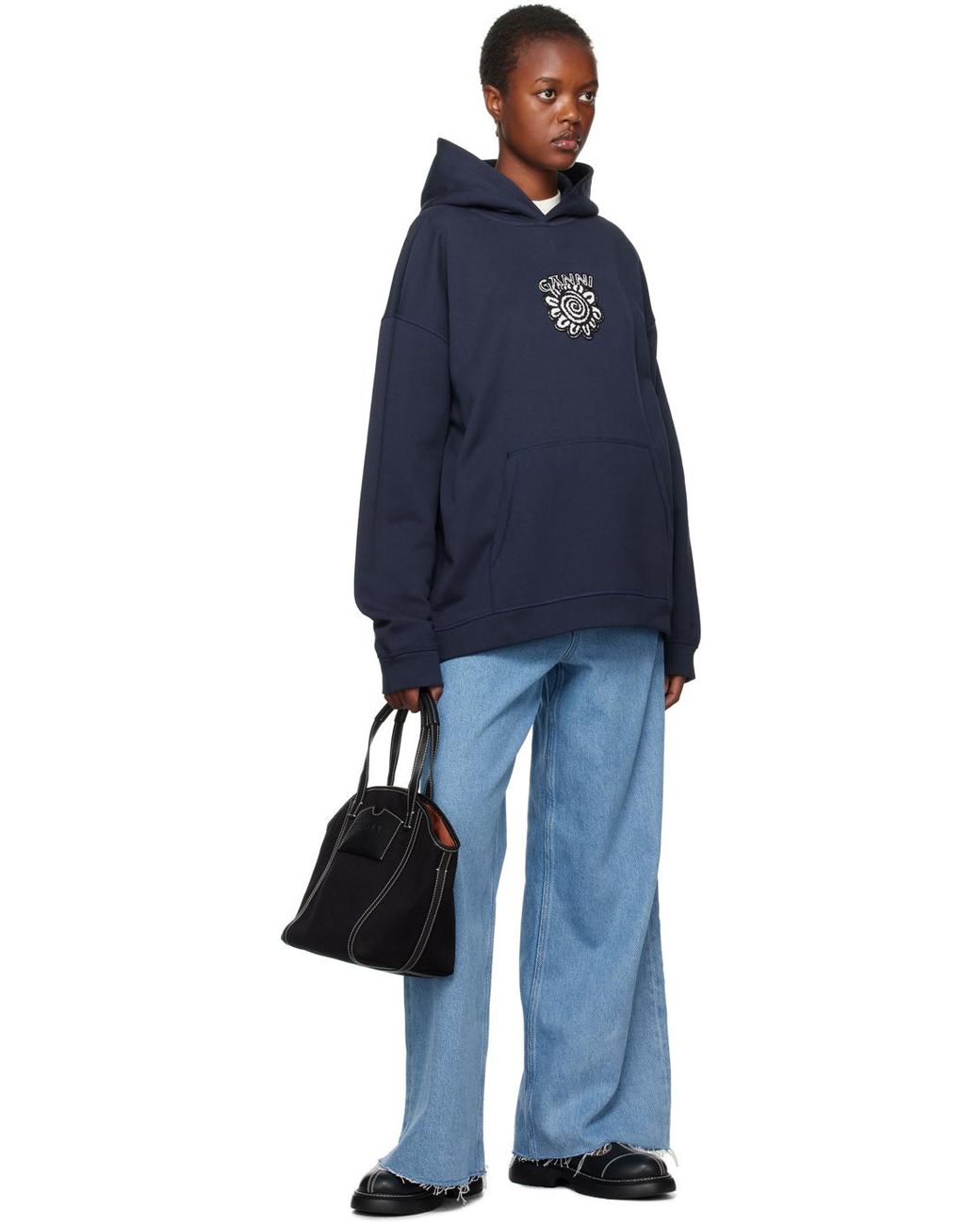 GANNI Isoli Flowers フーディ ネイビー GANNI Isoli Flower Hoodie | endource