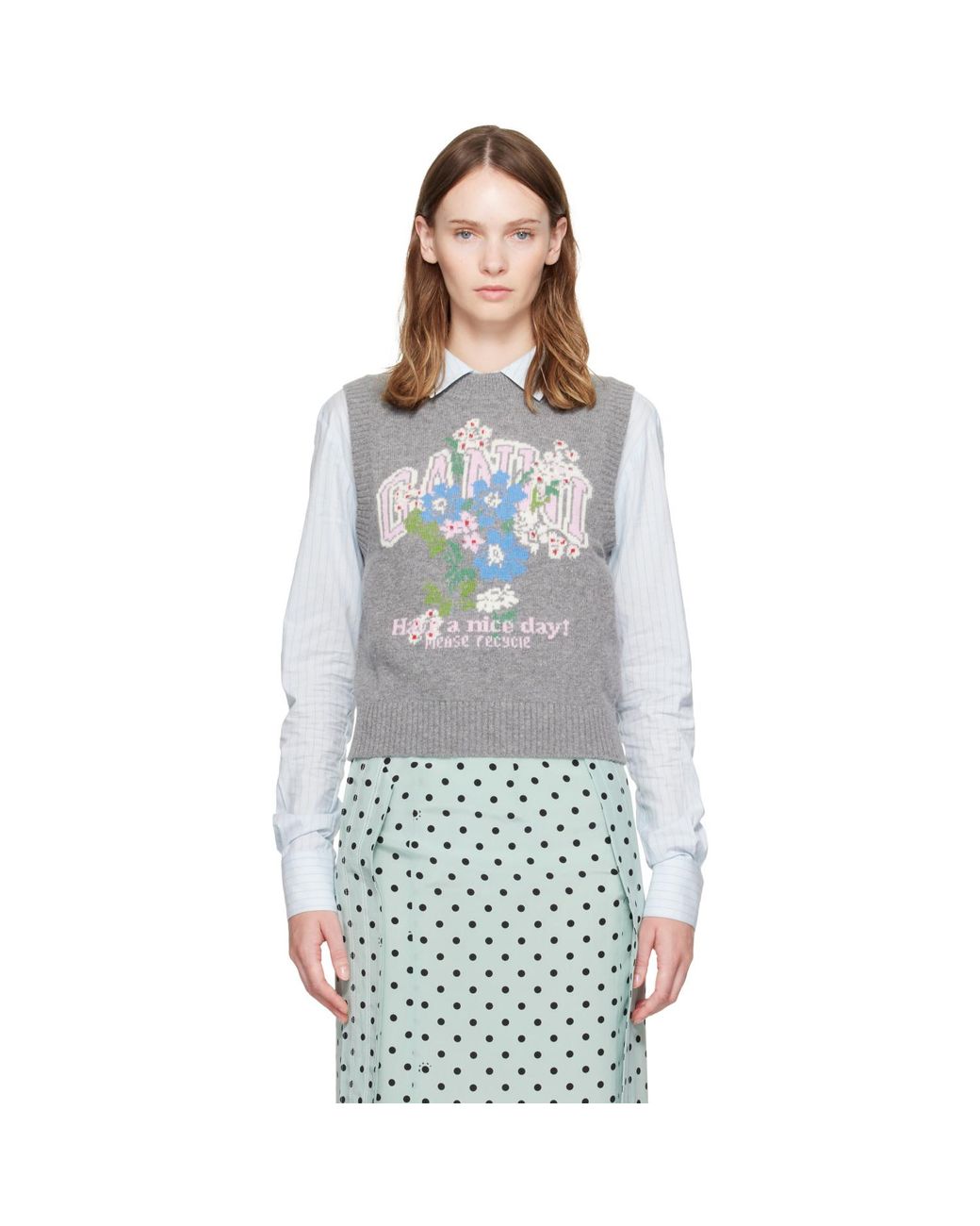 Ganni Blue Flowers Sweater Vest