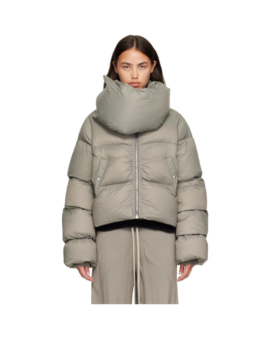 Rick Owens Gray Tower Funnel Neck Down Jacket
