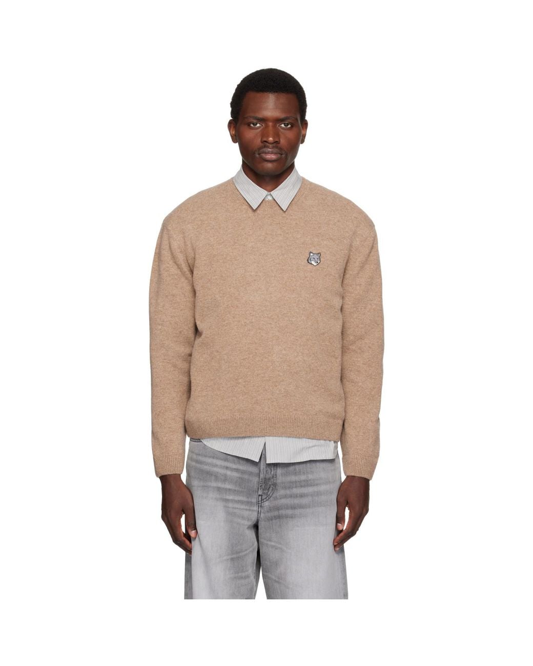 Maison Kitsuné Natural Fox Head Lambswool Comfort Sweater for men