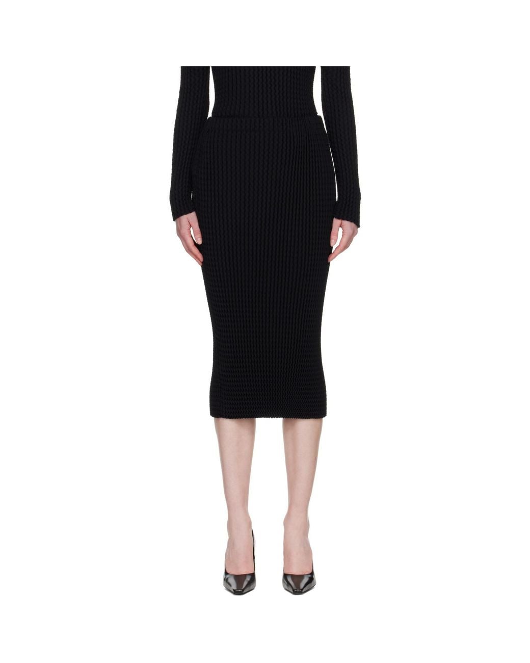 Issey Miyake Black Spongy Midi Skirt