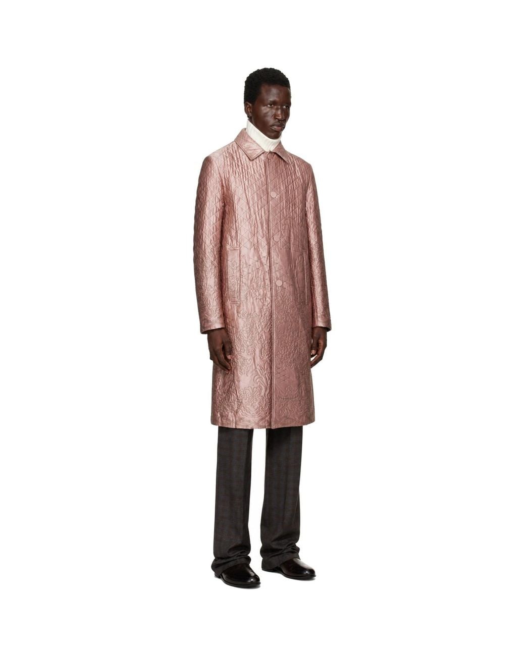 Dries Van Noten Pink Ssense Exclusive Embroidered Coat for men