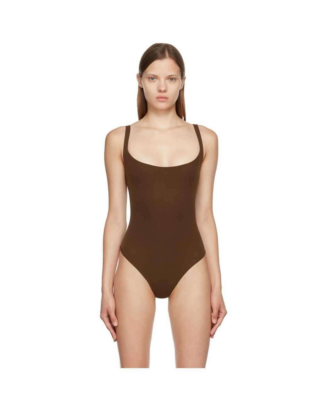 Skims Black Brown Fits Everybody Square Neck Bodysuit