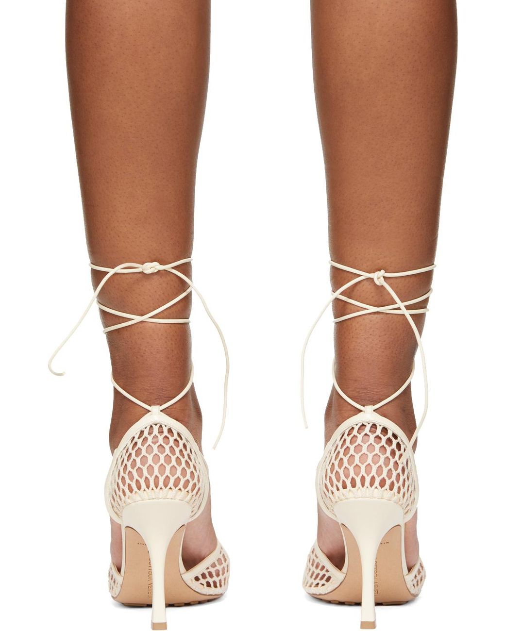 Bottega Veneta Off-white Mesh Stretch Heels | Lyst