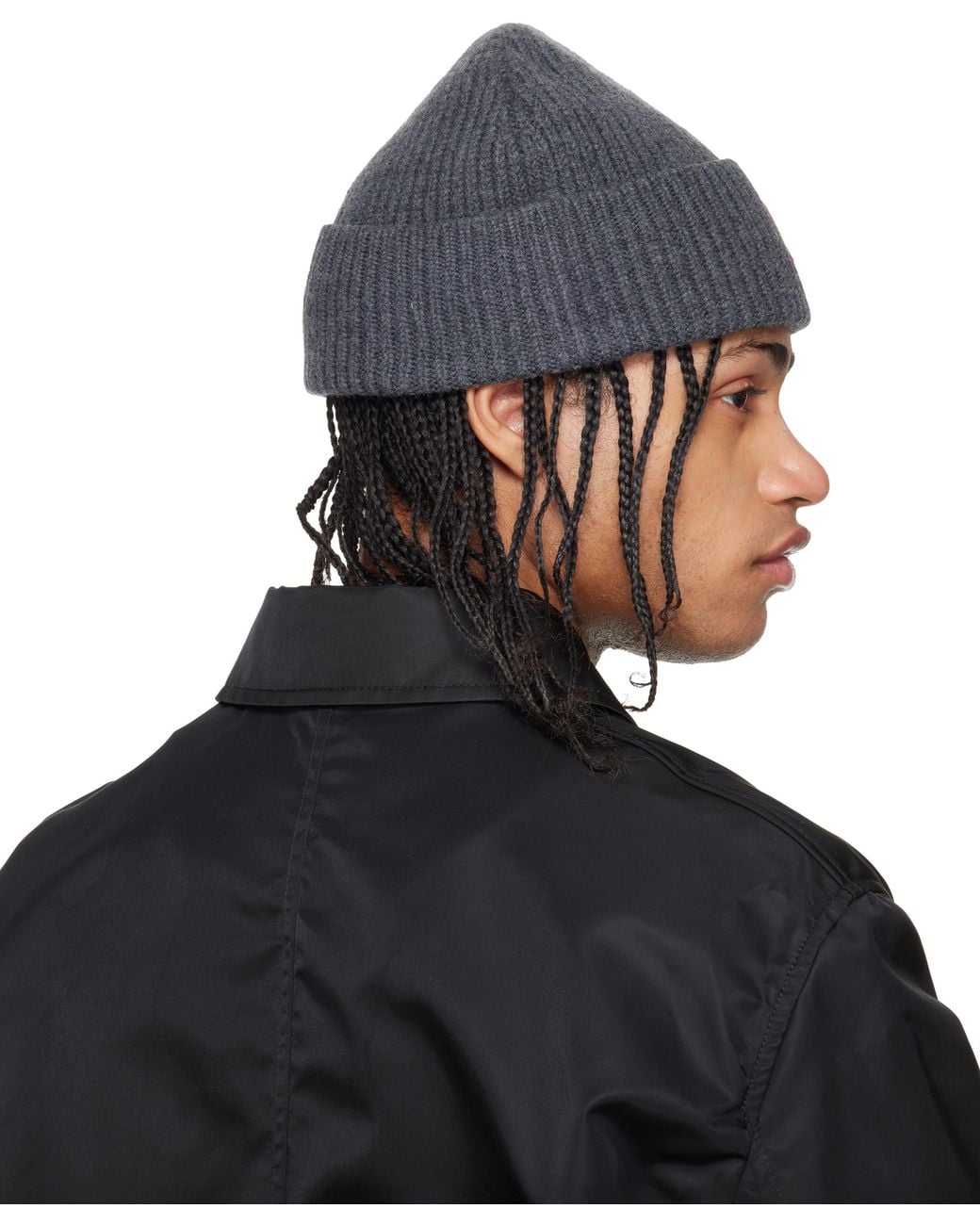 メンズ AMI グレー Contrasted Ami De Coeur ウール ビーニー Black