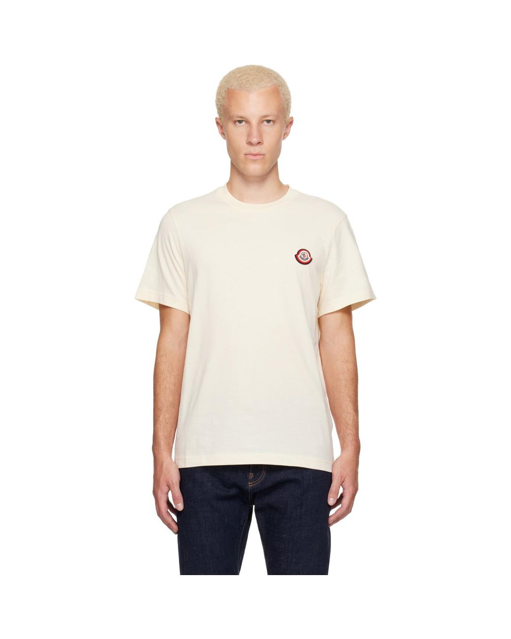 Moncler White Off- Logo Cotton Jersey T-Shirt for men