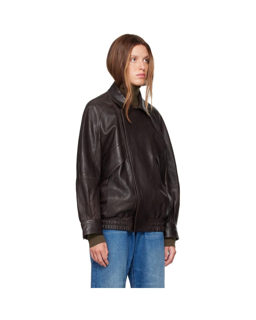 Nour Hammour Black Rafe Sculptural Leather Bomber Jacket
