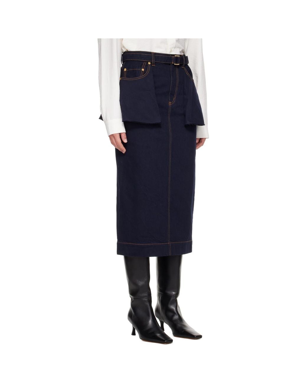 Sacai Blue Denim Midi Skirt