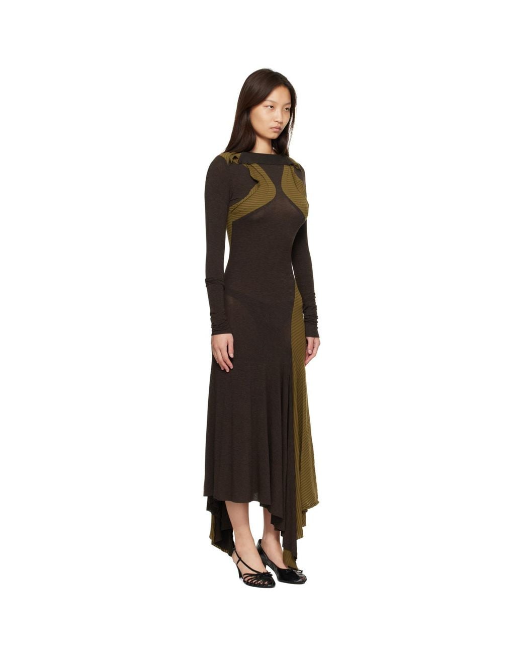 Edward Cuming Brown Khaki & Collar Bone Jersey Midi Maxi Dress