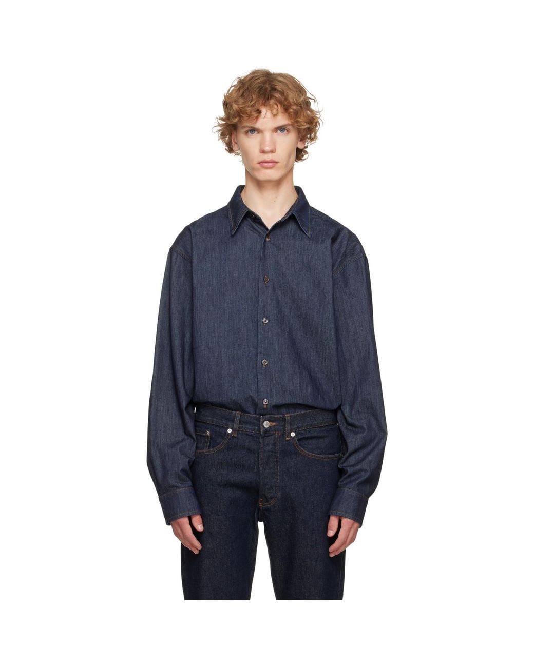 Dries Van Noten Blue Loose Denim Shirt for men