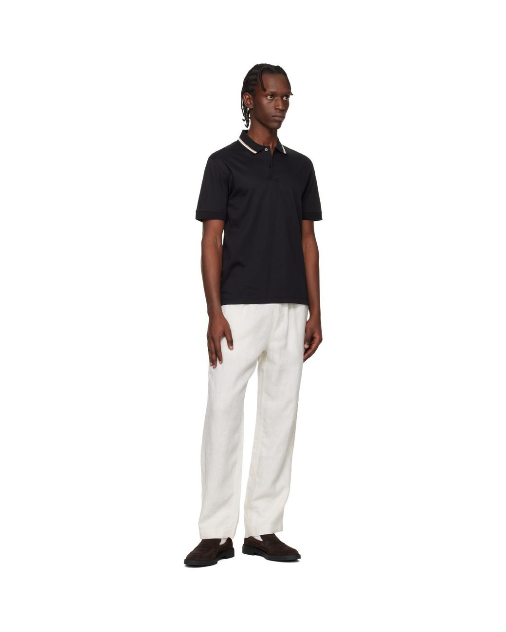 Boss Black Cotton Logo Striped-Collar Slim-Fit Polo for men