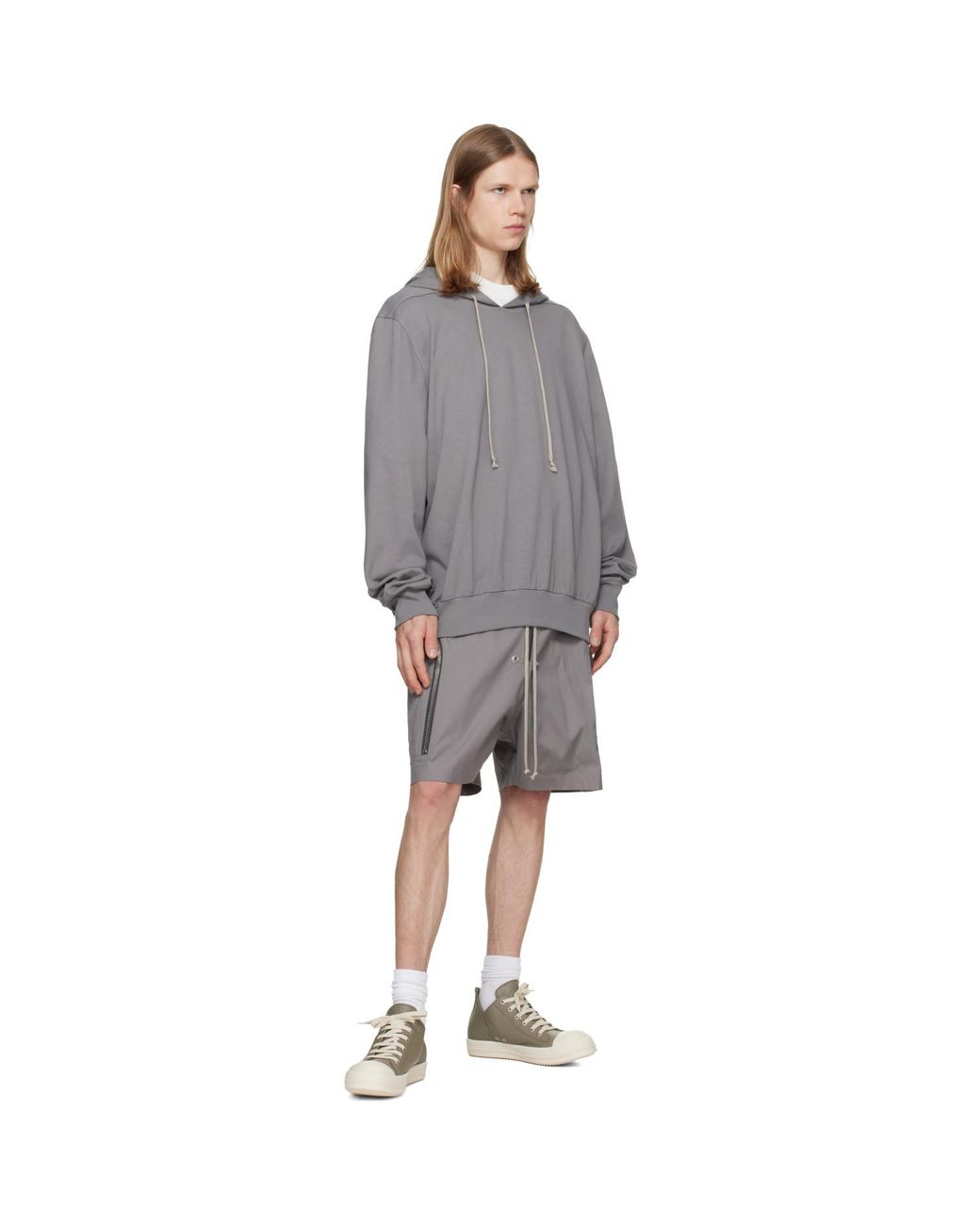 Rick Owens Gray Tower Heizer Cargo Shorts for men