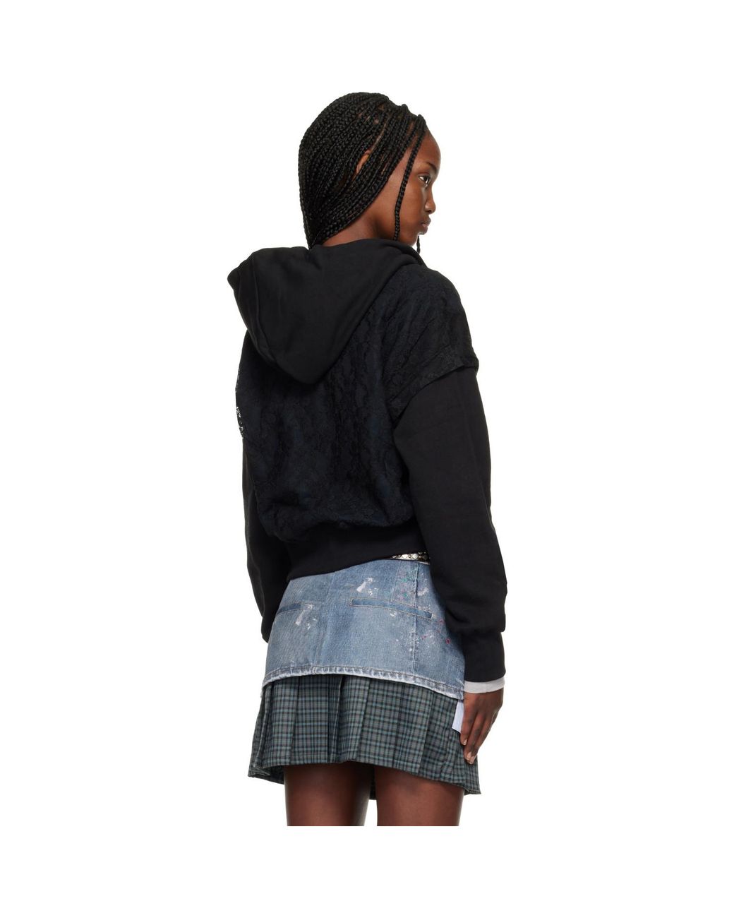 ANDERSSON BELL Black Lace Layered Zip Up Hoodie