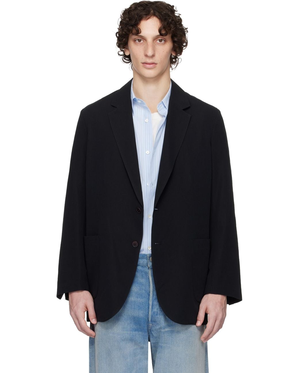Auralee Black Light Cotton Wool Viyella Blazer for men