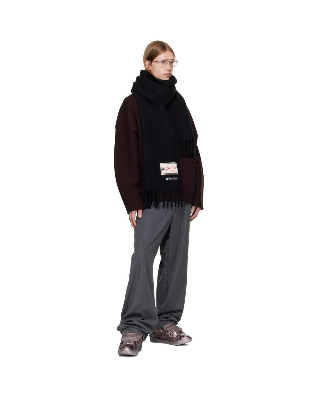 Lanvin Black Fluffy '22 Faubourg' Label Scarf for men