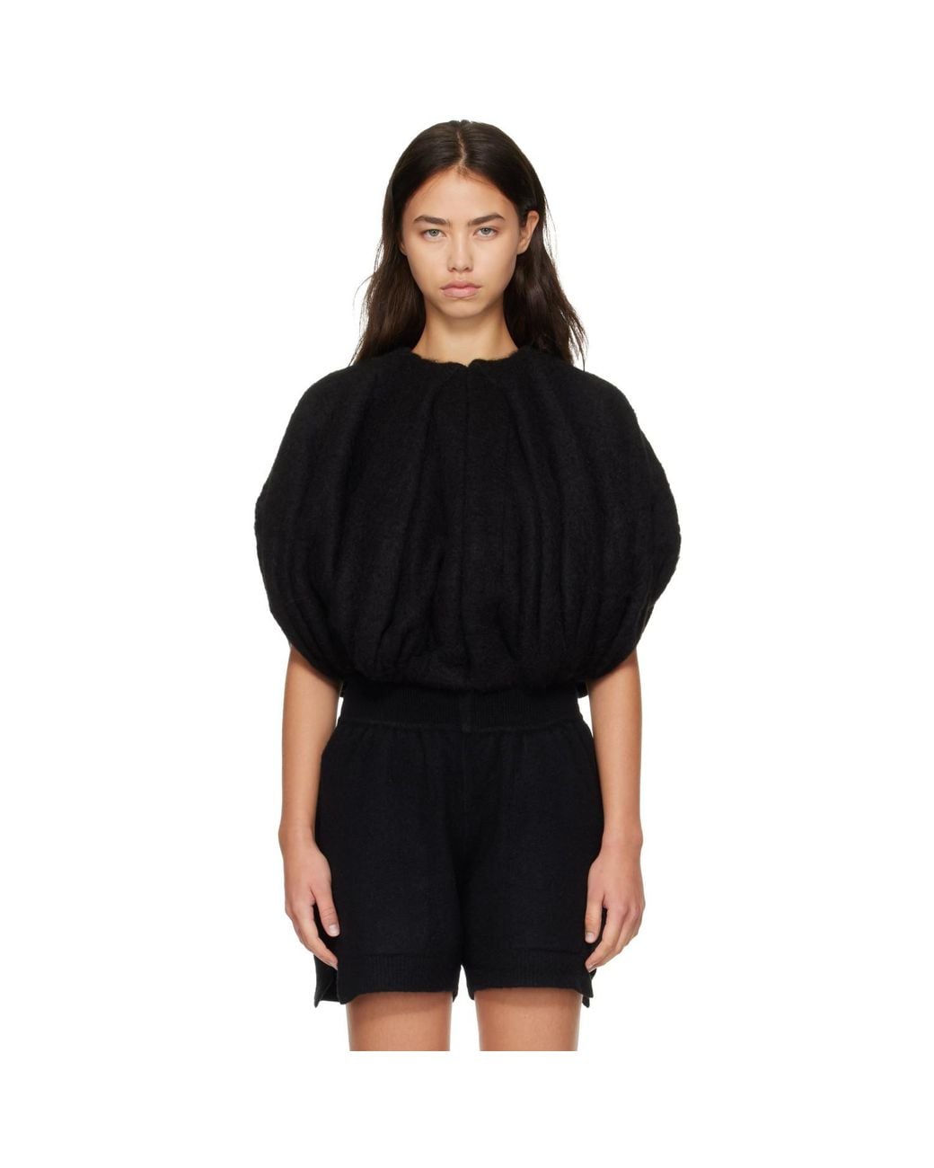 Rick Owens Black Tower Temple Bubble Cropped Sweater