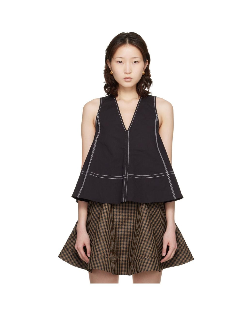 Ganni Black Cotton A-Line Top