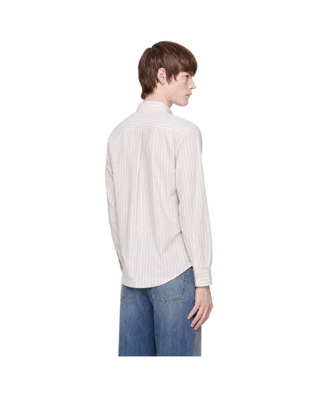 Aape By A Bathing Ape White 'Aapenow' Moonface Striped Long Sleeve Shirt for men