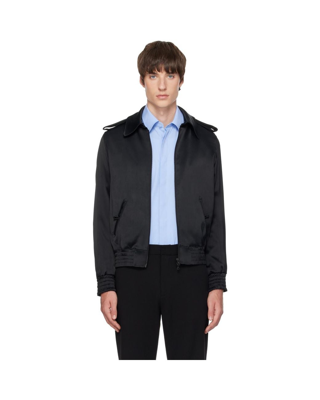 AARON ESH Blue Satin Bomber Jacket for men