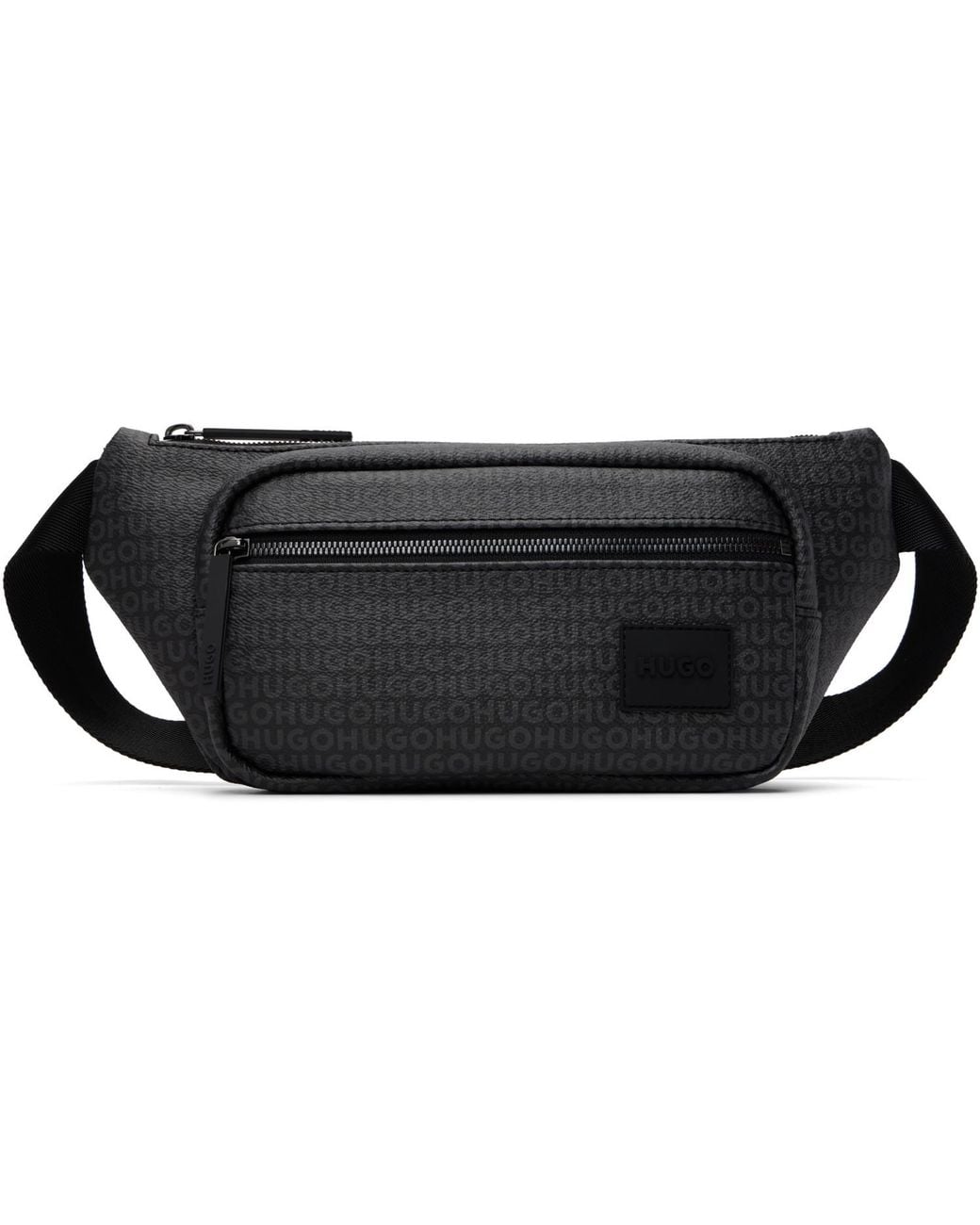 HUGO Black Grained Faux-Leather Belt Bag for men