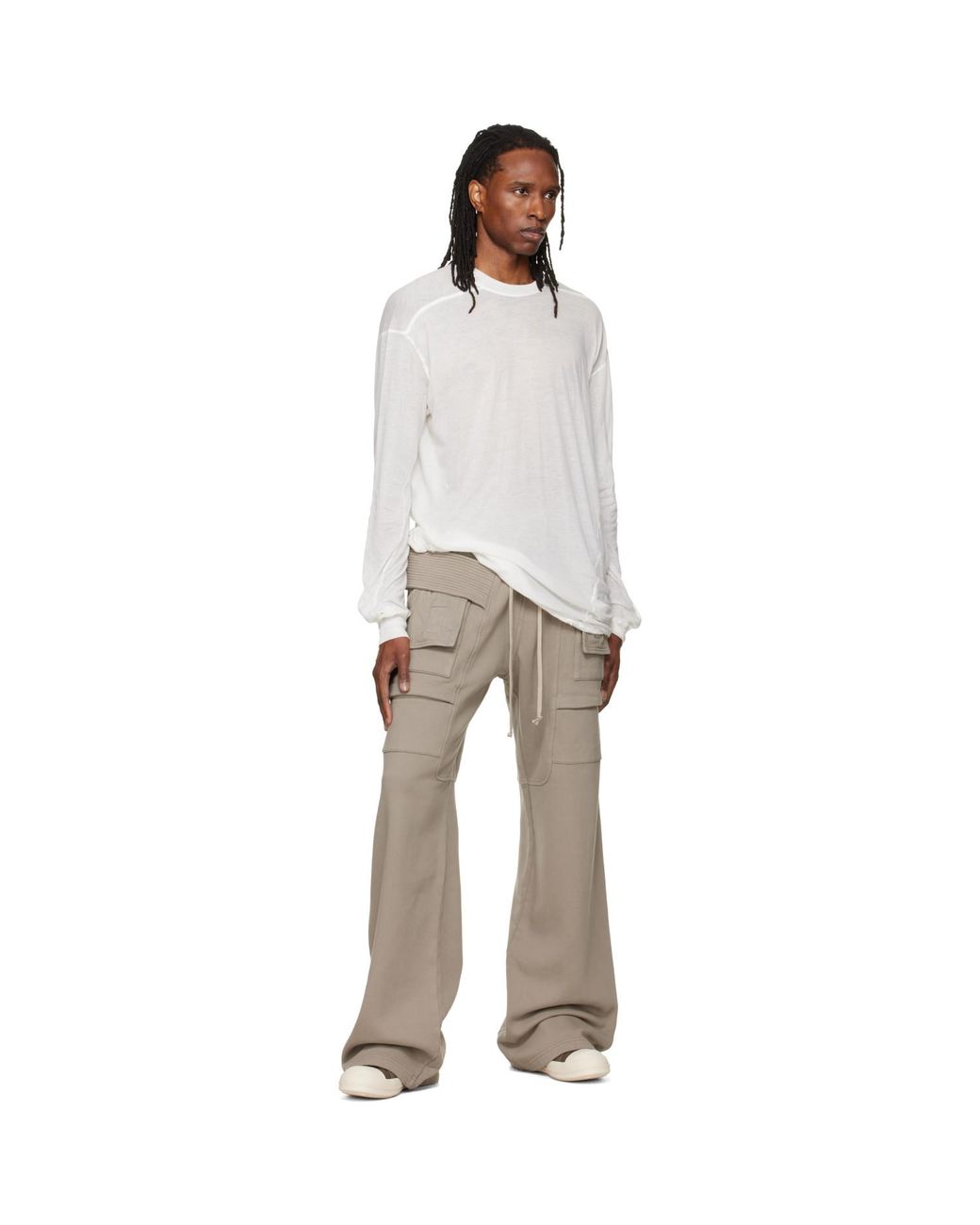Rick Owens Natural Tower Creatch Wide Drawstring Cargo Pants for men