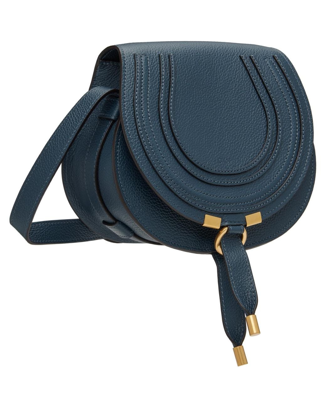 Chloé Blue Grained Leather Small Marcie Saddle Bag