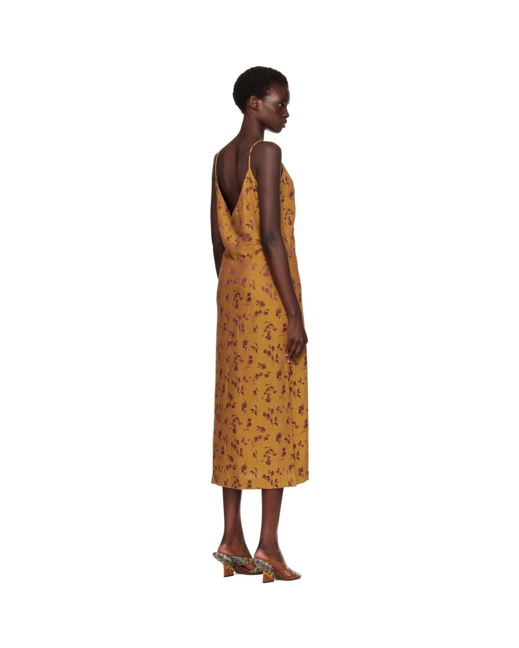 Dries Van Noten Brown Tan Jacquard Midi Dress