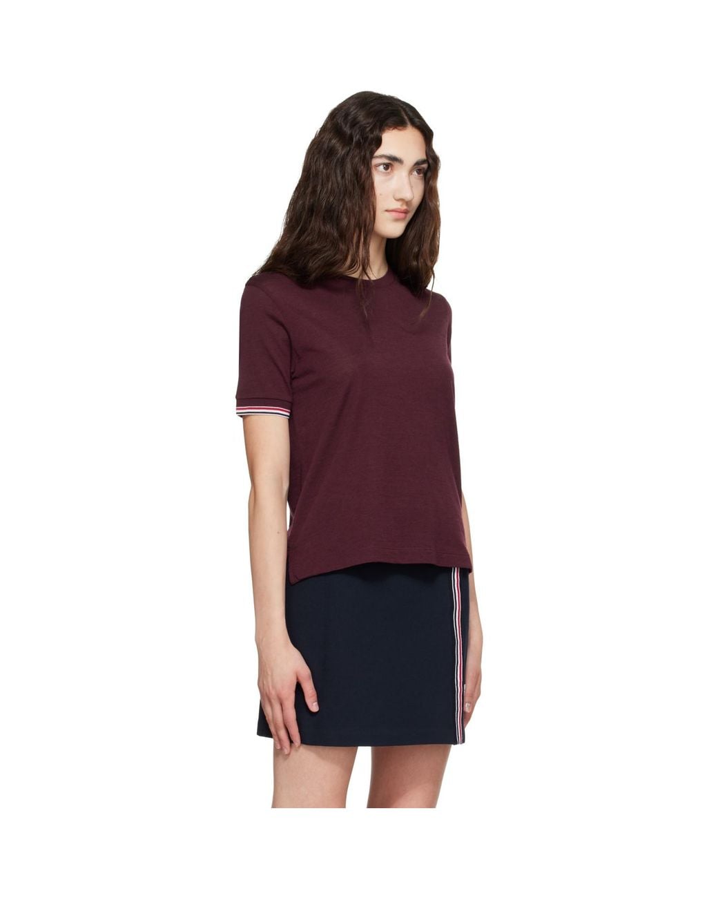 Thom Browne Purple Burgundy Rib Cuff Rwb Tipping Wool Jersey T-Shirt