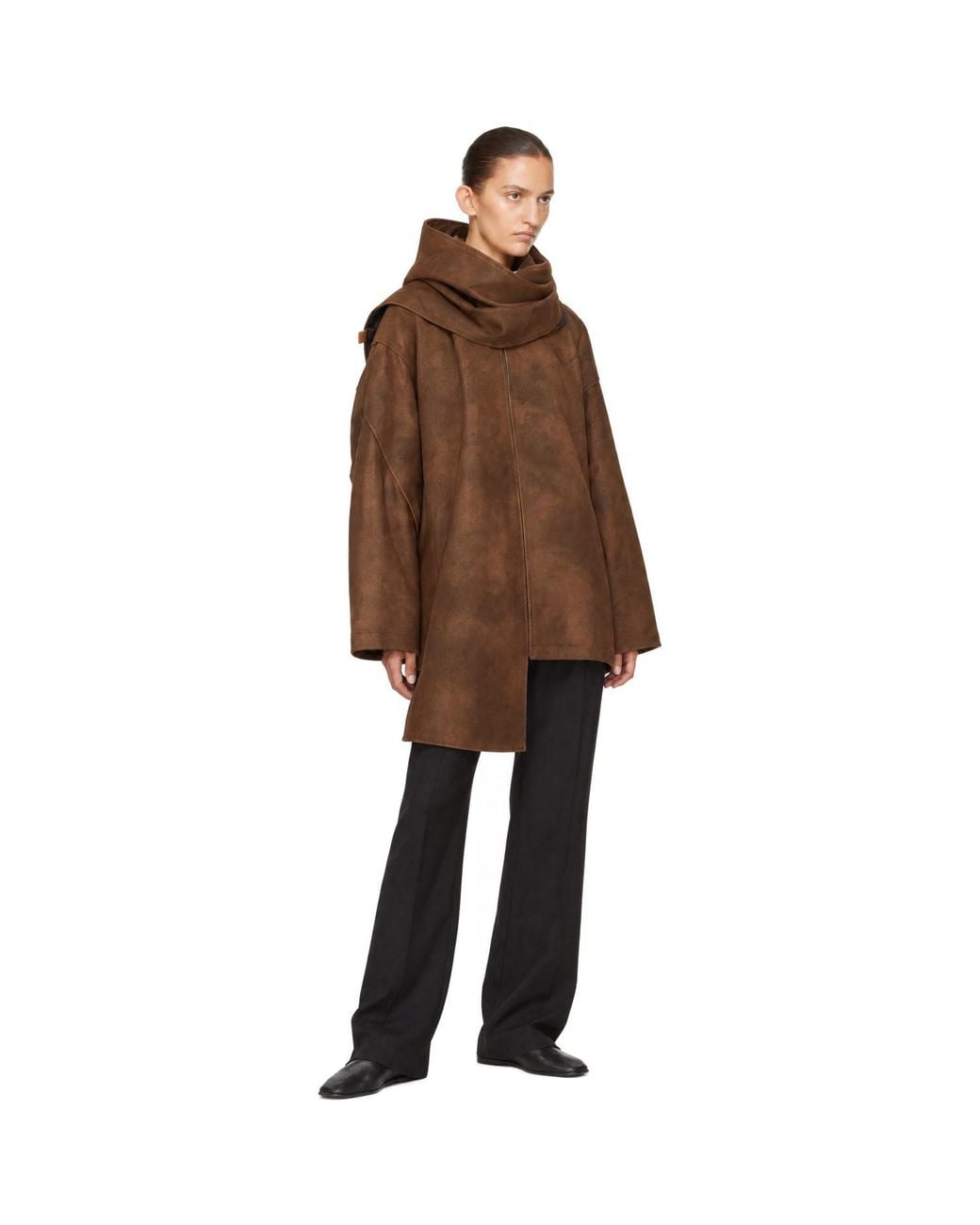 LE17SEPTEMBRE Brown Faux-Leather Shawl Jacket