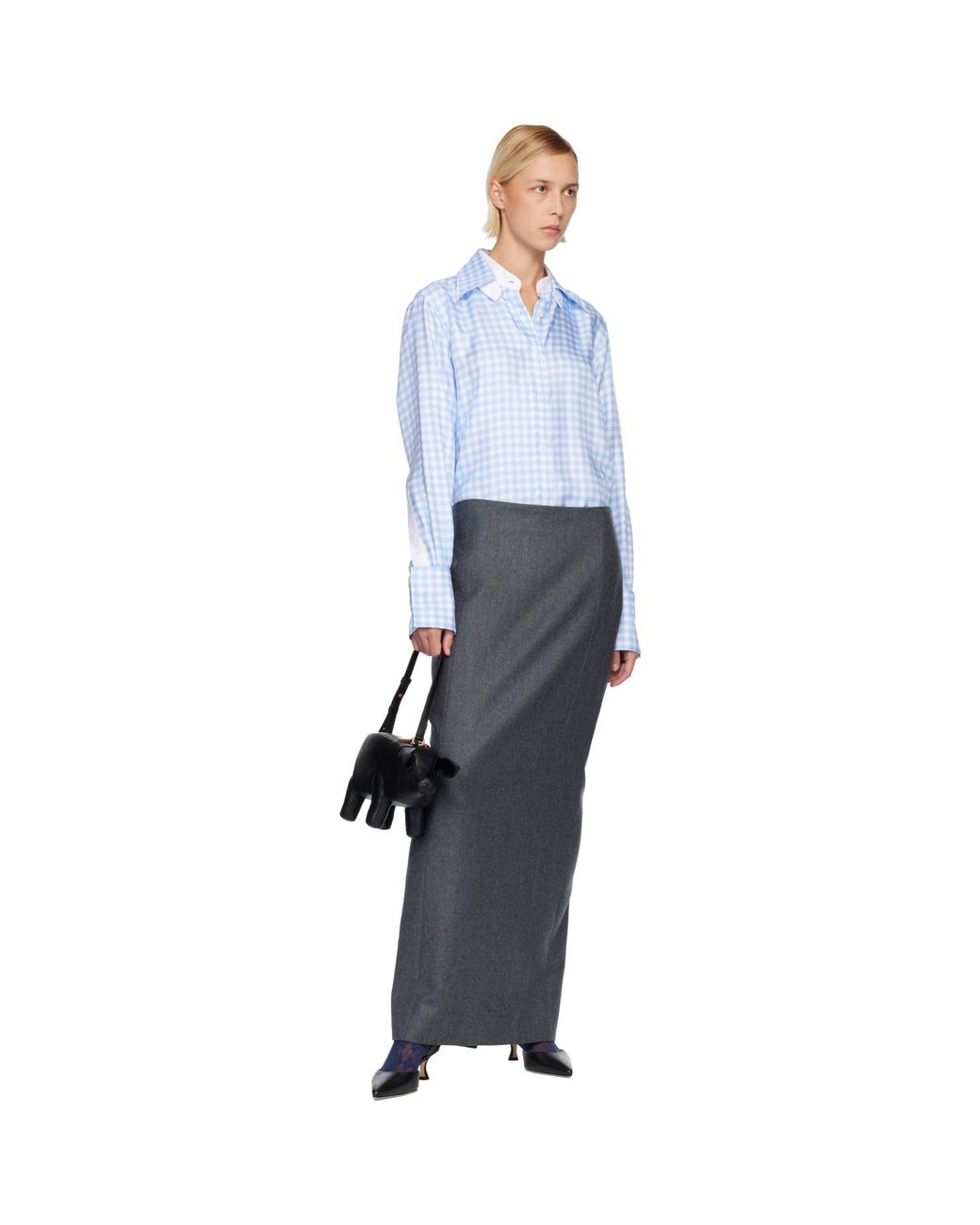 Thom Browne Black Solid Wool Flannel Pencil Maxi Skirt
