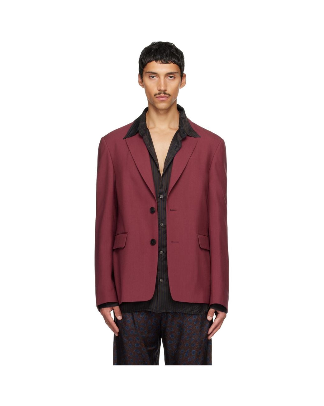 Dries Van Noten Red Burgundy Wool Blazer for men