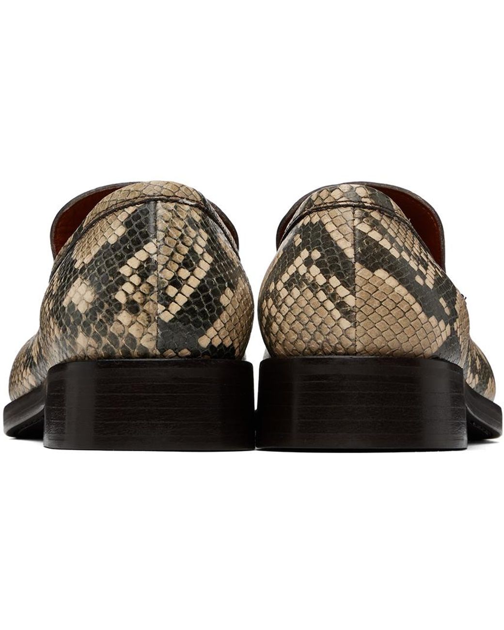 Acne Studios Beige Snake Print Leather Loafers in Black for  display picture 3