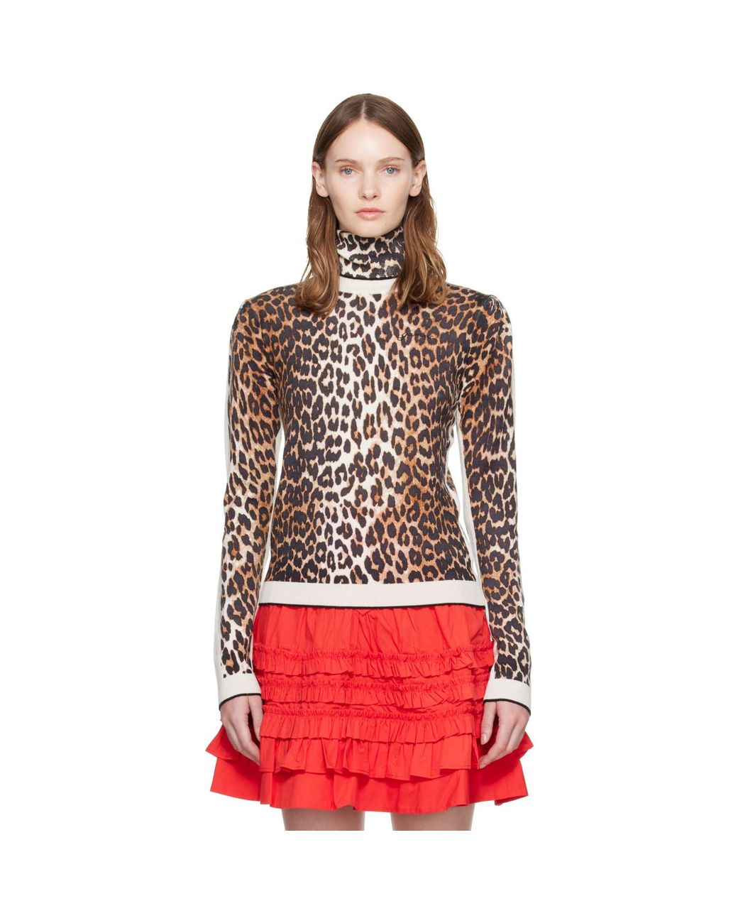Ganni Red Printed Merino Turtleneck