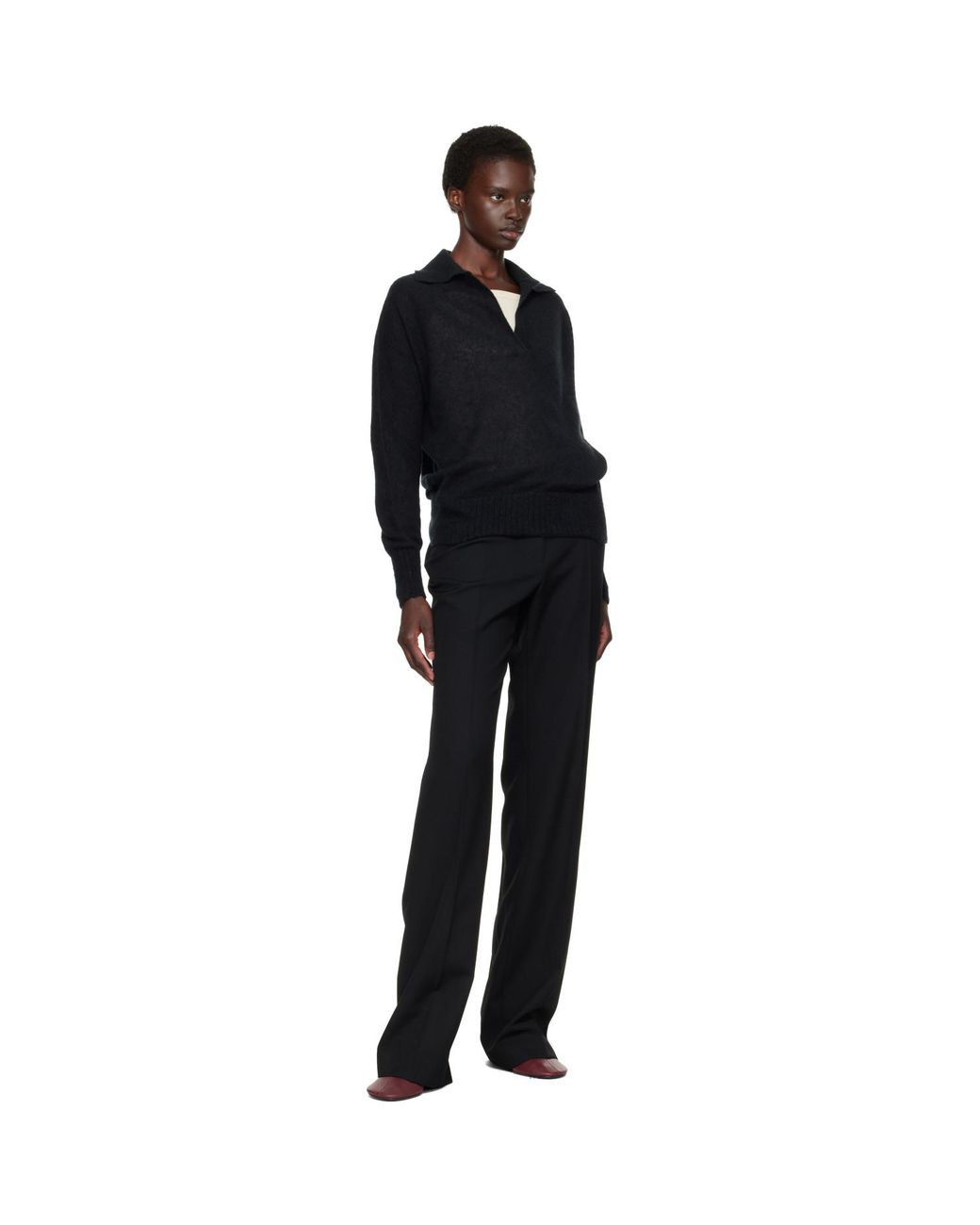 Tom Ford Black Ultrasoft Cashmere Silk Oversized Open Collar Polo