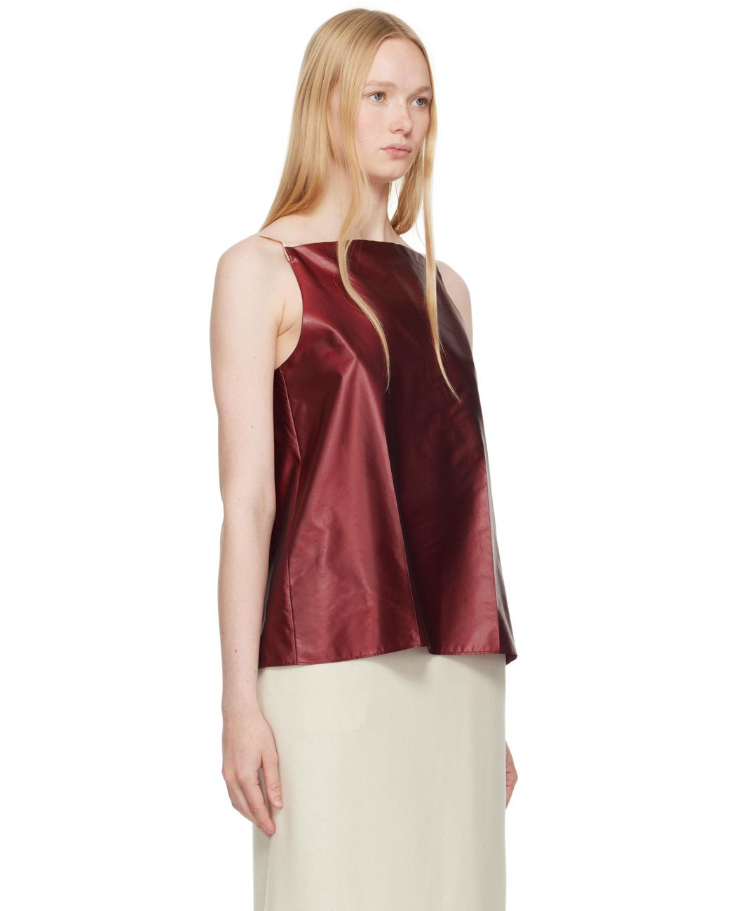 Carven Red Pressed Silk Vest Top