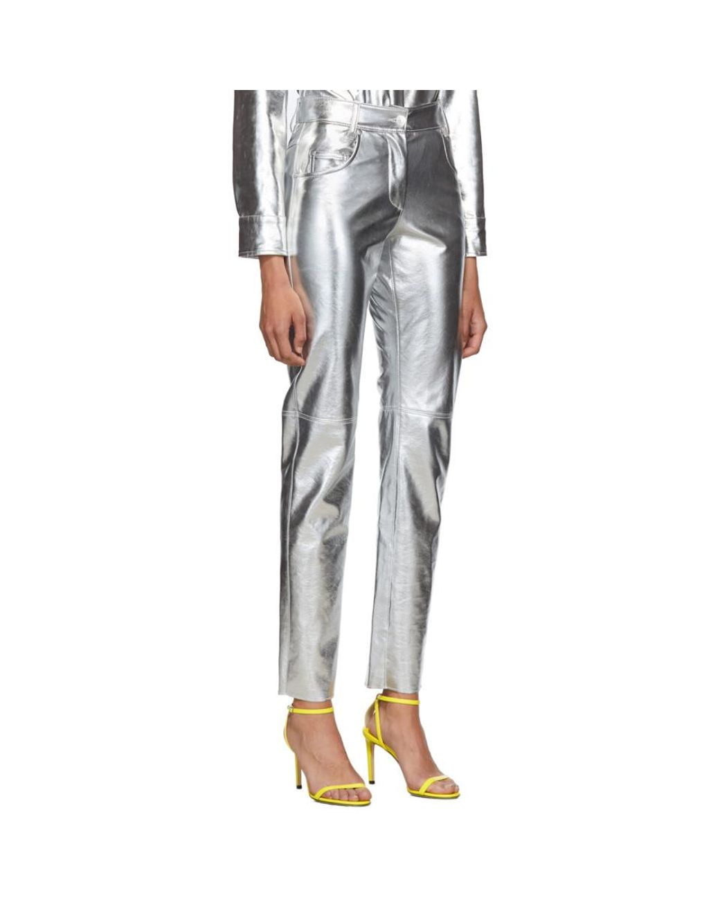 MSGM Silver Faux-leather Trousers in Metallic | Lyst UK