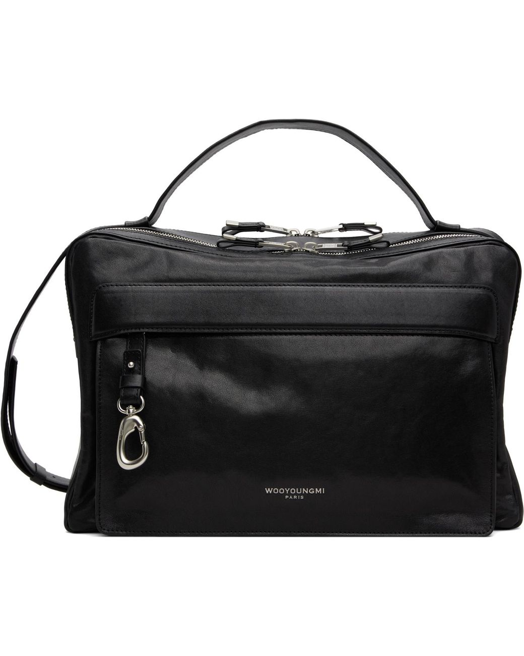 Wooyoungmi Black Leather Crossbody Bag for men