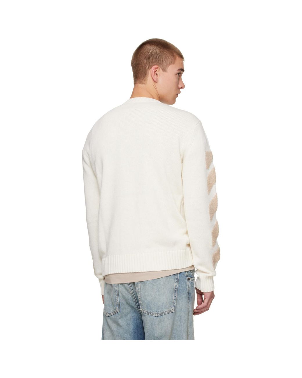 Off-White c/o Virgil Abloh White Diagonals Fuzzy Knit Crewneck Sweater for men