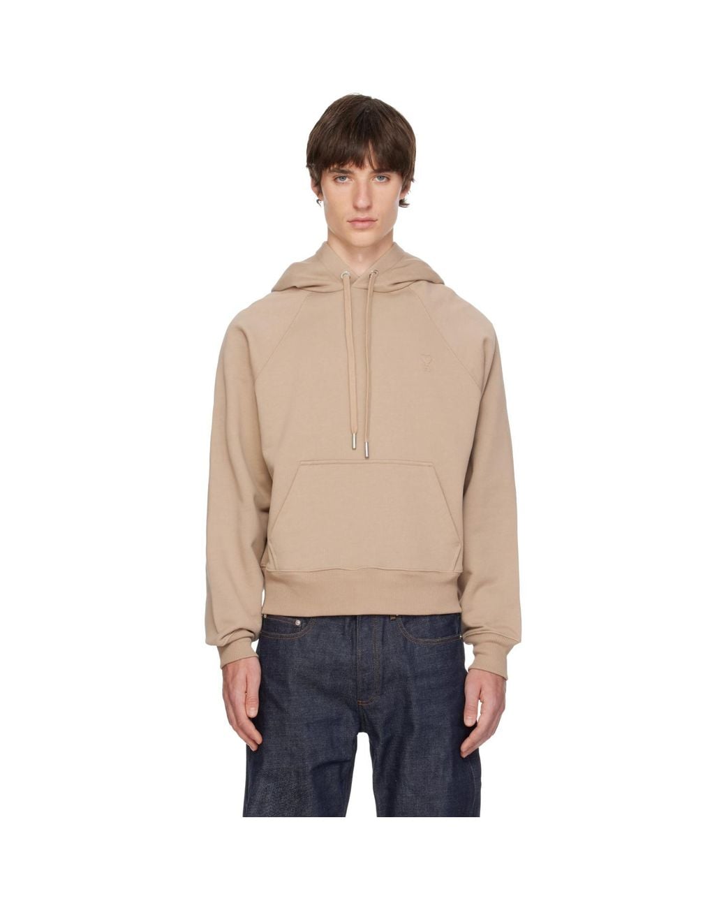 AMI Natural Cotton Embossed Ami De Coeur Hoodie for men